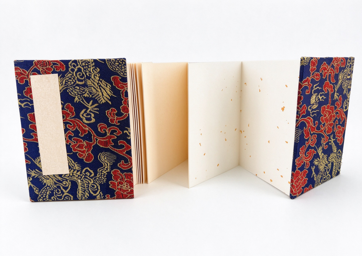 Accordion Fold Brush Painting Album - Blue-Gold Dragon Brocade