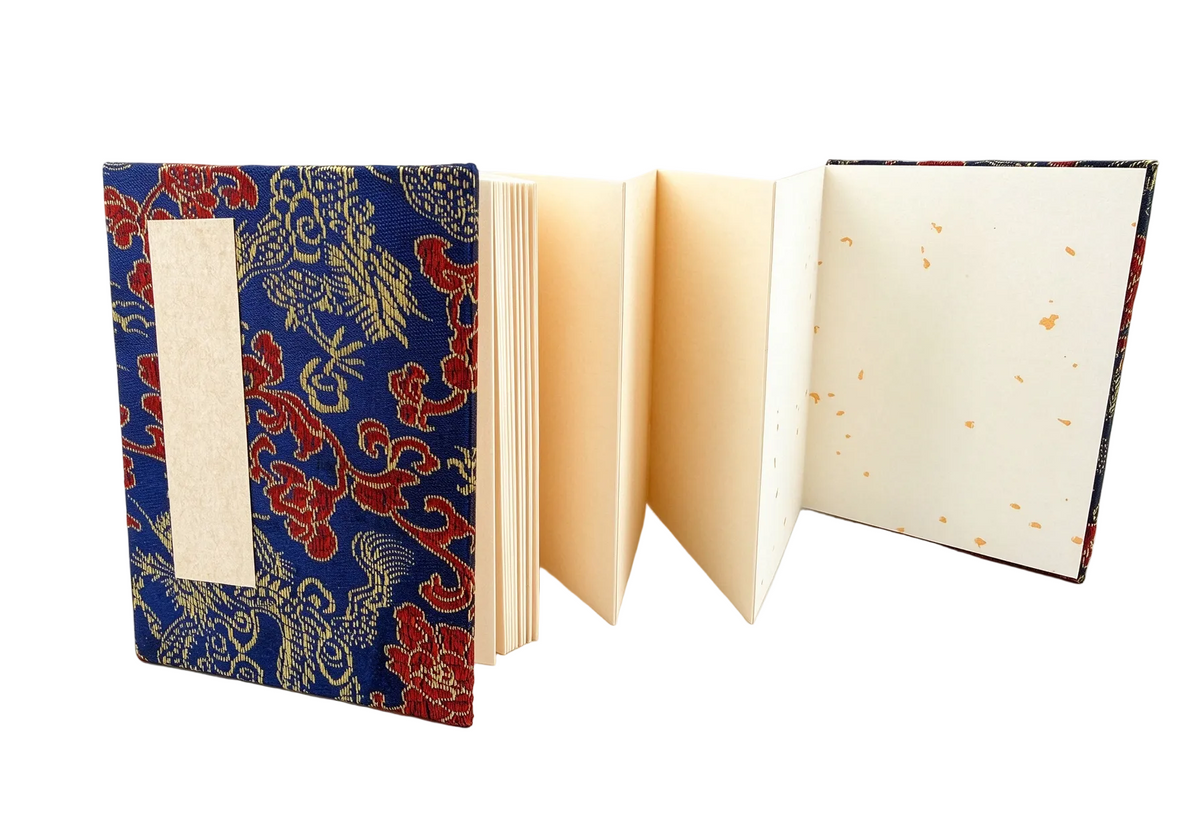 Accordion Fold Brush Painting Album - Blue-Gold Dragon Brocade