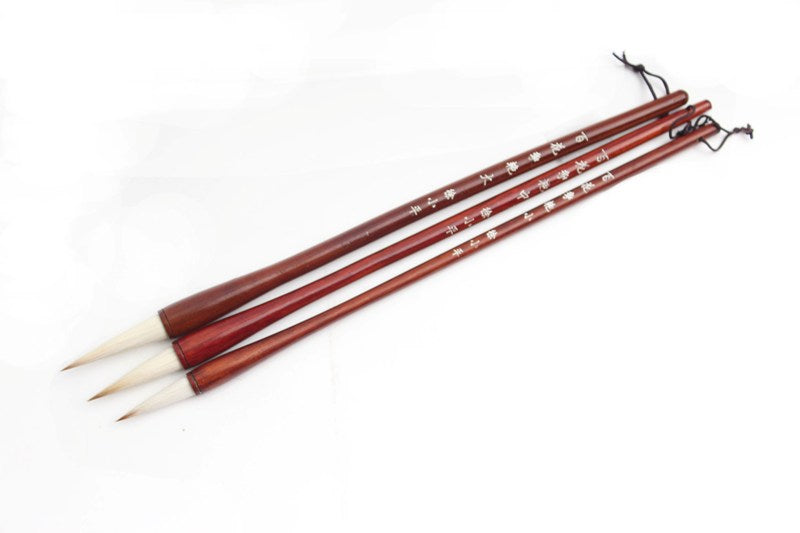 A set of weasel &amp; goat hair brush with hand made solid wooden handle for landscape brush painting.