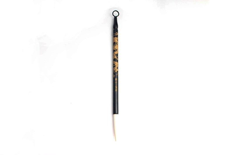 Beautifully carved gold colored dragon wooden   handle brush with goat hair long thin tip for   calligraphy Cao Shu script.