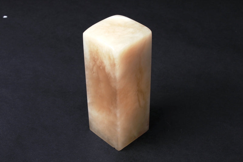 Asian martial art signature seal stone with natural translucent pale yellow color &amp; hand carved pixiu header