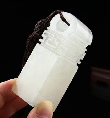 Martial art dojo certificant seal chop stone with a hand carved Chinese fortune sign.