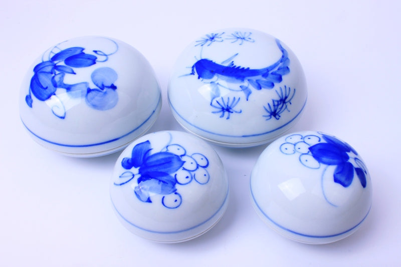 Porcelain Chinese Seal Container With Hand Printed Patterns on - used to store Chinese &amp; Japanese Calligraphy &amp; Sumi-e Painting Signature Seals