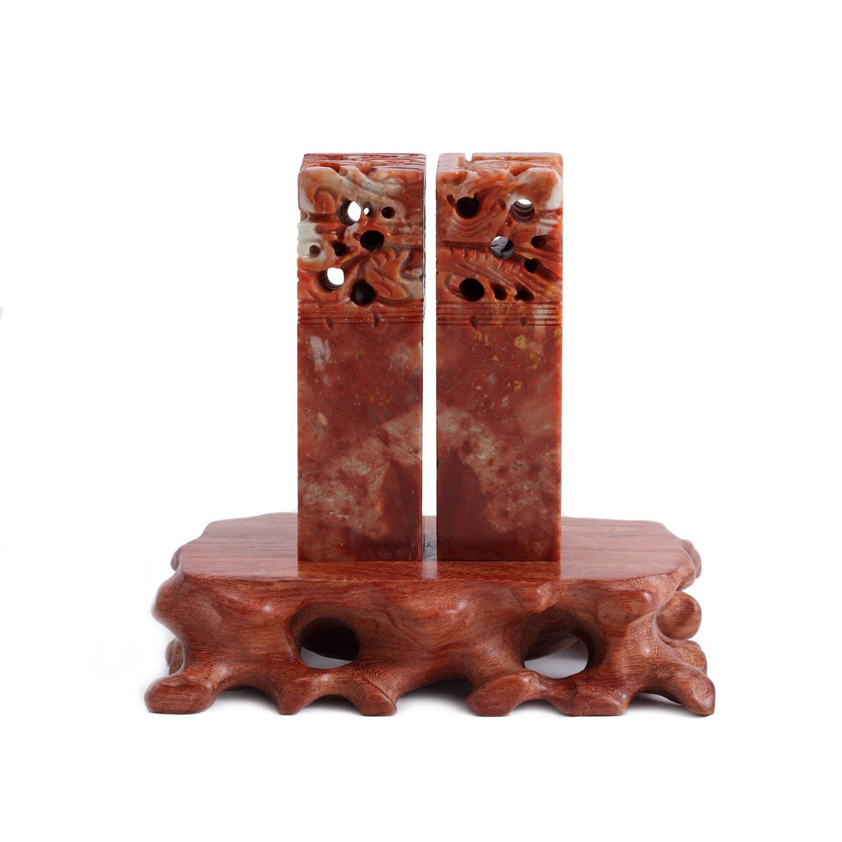 DRAGON AND PHOENIX - Chinese Signature Couple Seal Stone - Cinnabar Red / Sand Colour