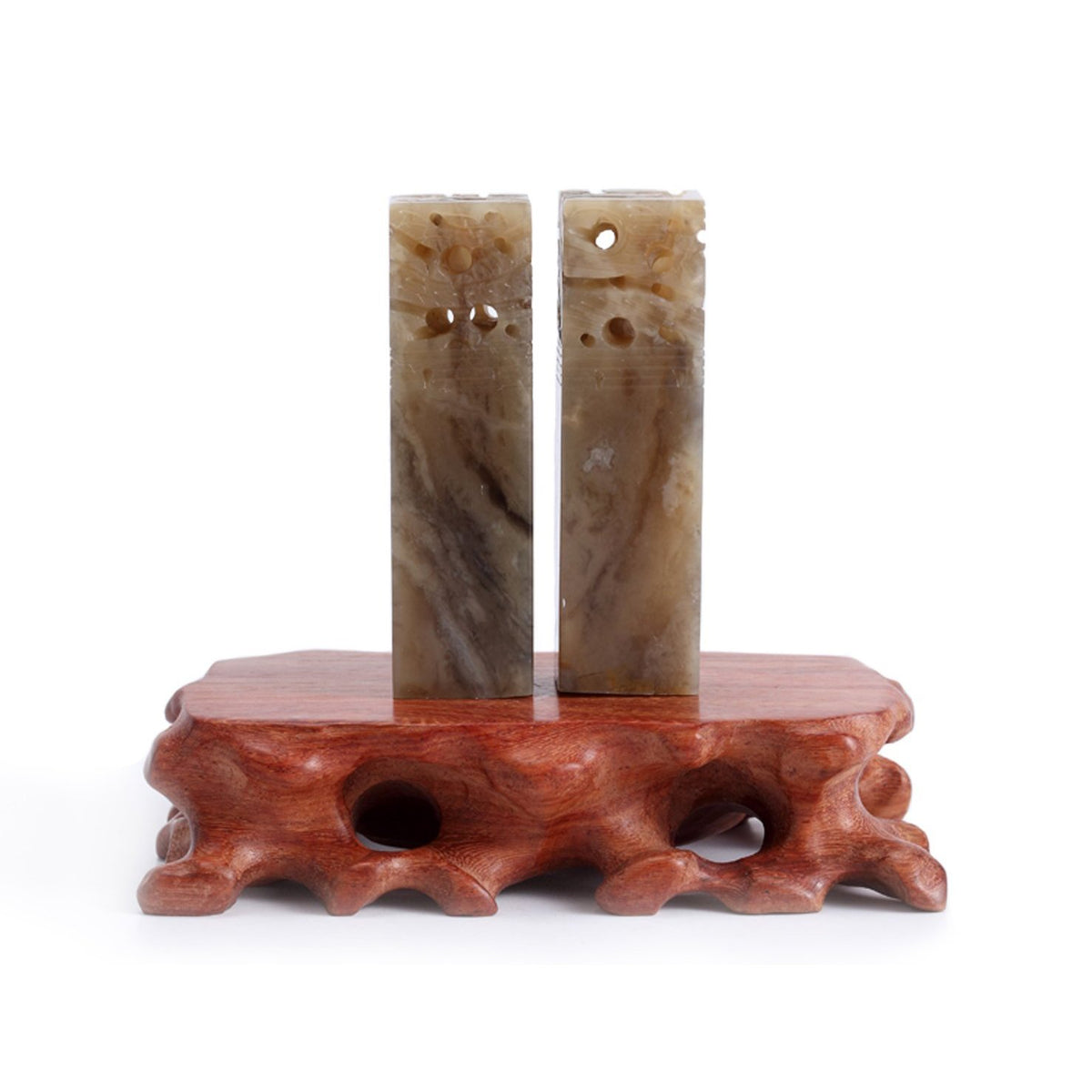 DRAGON AND PHOENIX - Chinese Signature Couple Seal Stone - Yellow / Grey / Dark Beige