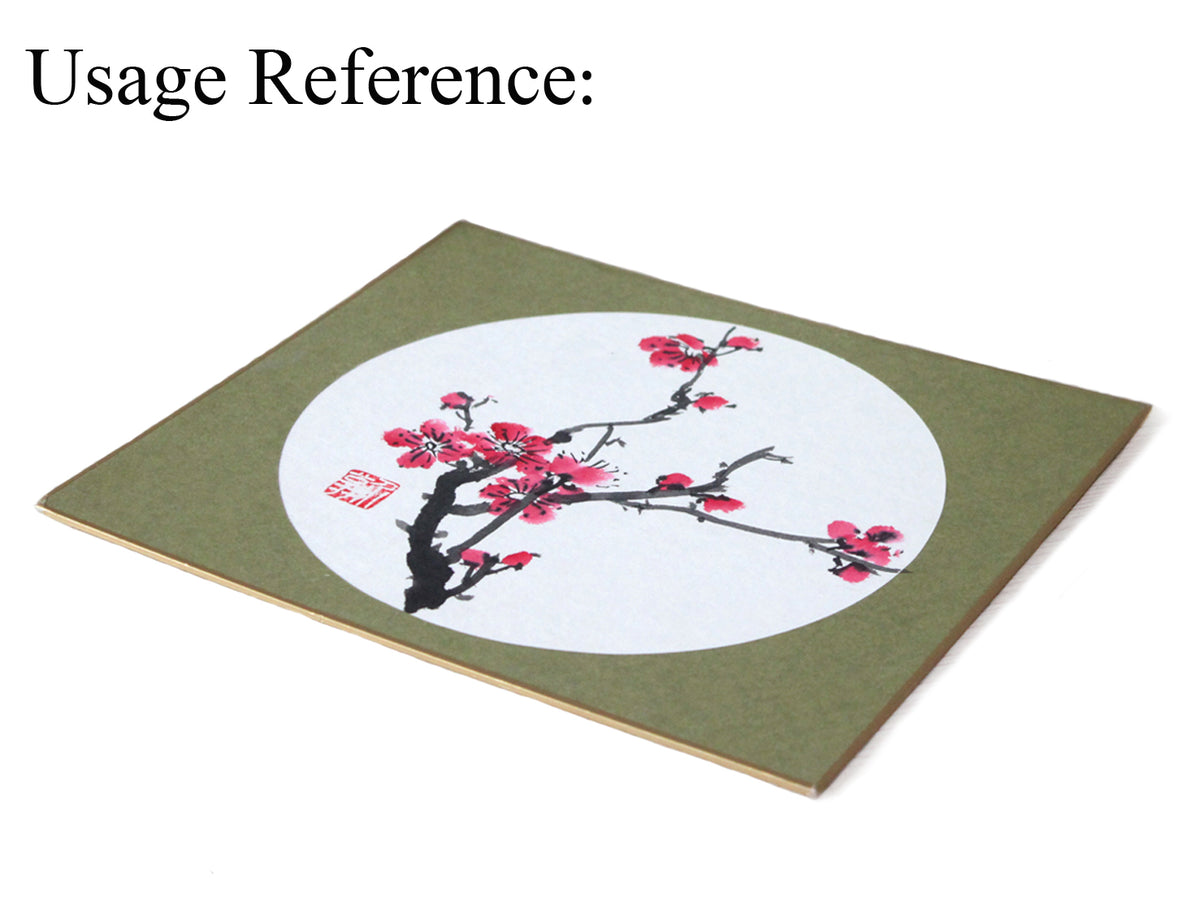 usage view of a plum flower sumi painting painted on the Flower Moon | Shikishi Board with Golden Flower Pattern