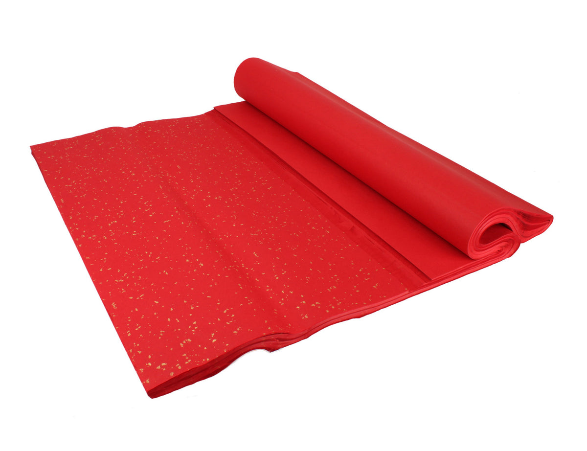 inner view of the paper Red Golden Rain | Gold Speckled Shuen Decorative Paper with the paper in the wonderful red and golden speckles embeded on it