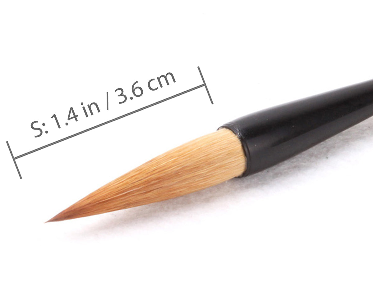 detailed view of the exuisitely handmade brush tip with dimensions indicated for reference