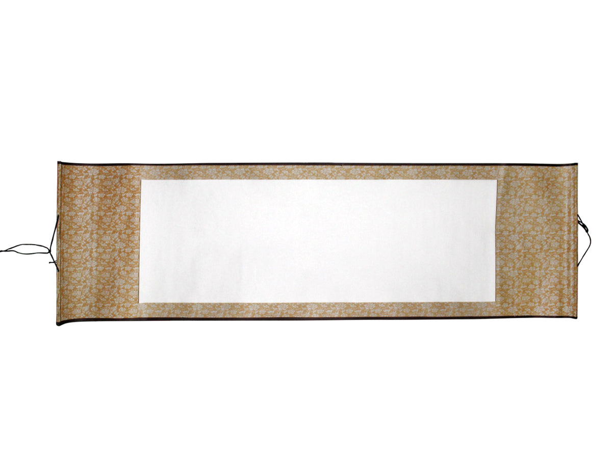 front view with the chinese kanji calligraphy sumi-e hanging scroll lying horizontally