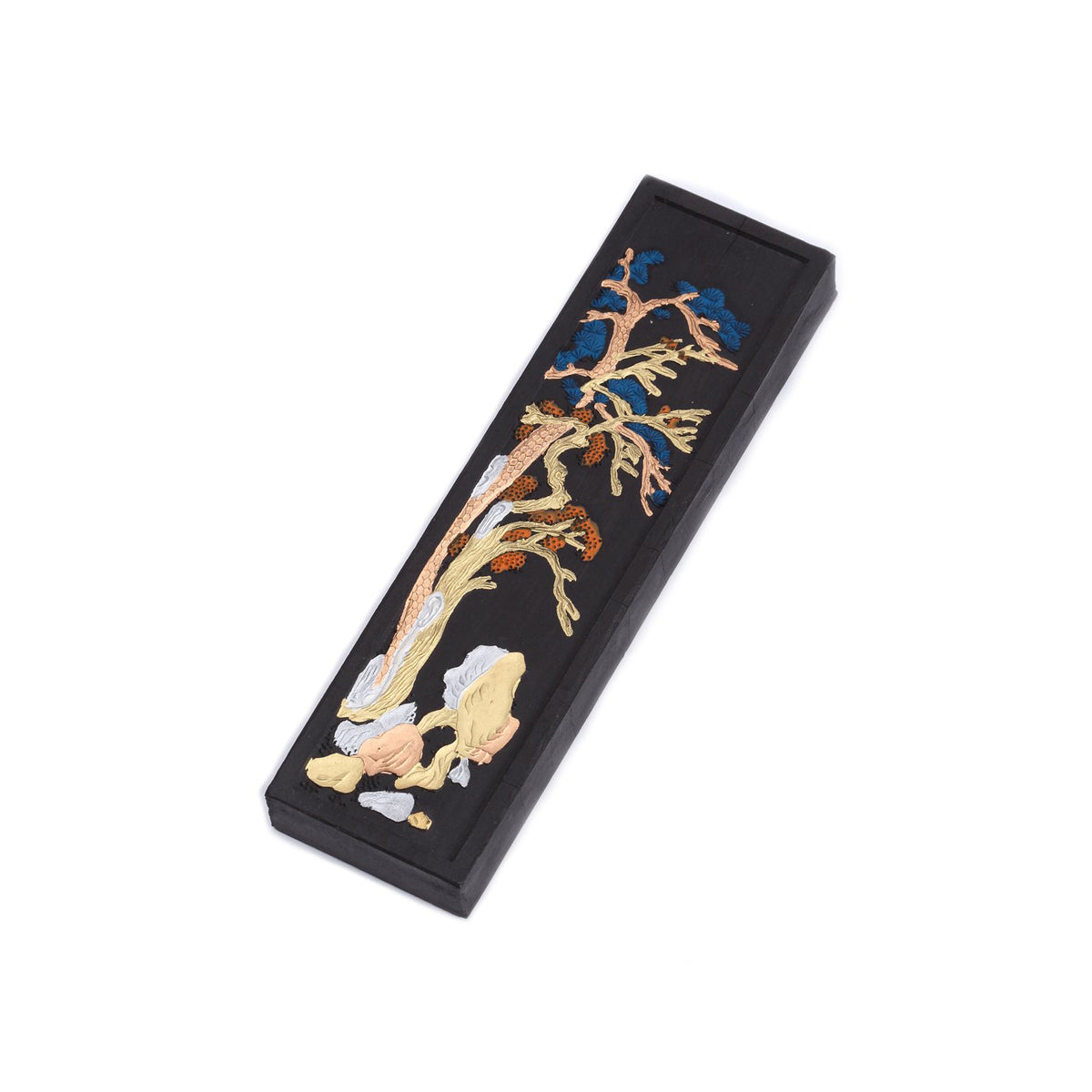 Japanese calligraphy and sumi ink stick used to grind ink with an ink slab - black color, golden decorative print