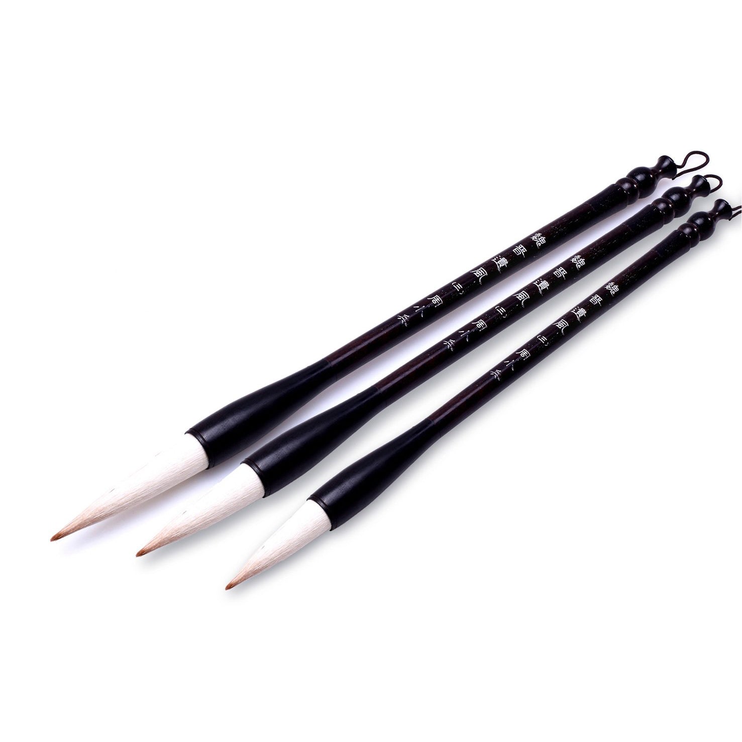 "In memory of Wei and Jin", set of 3 brushes made of Goat Hair with a Large Tip for Calligraphy Writing, Sumi-e and Fineline Painting.