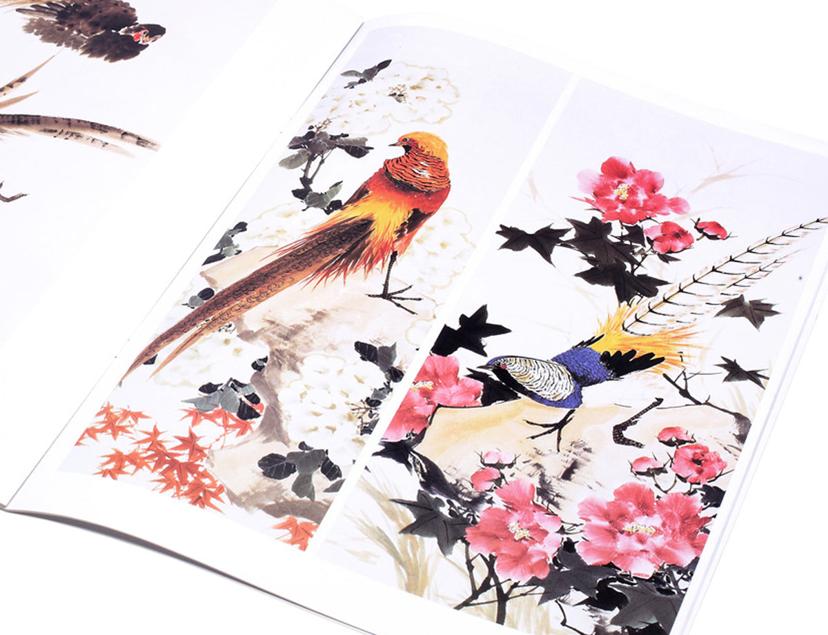 detail view of the finished artwork taken from the example page with beautiful peacocks