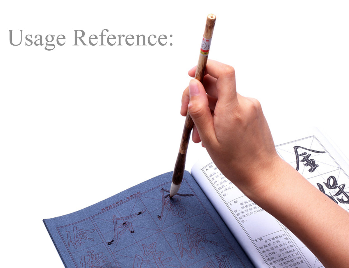 detail view of the content of mays water paper practice book - a traditional oriental calligraphy training magic water paper practice book allowing to practice the same xing shu script strokes many times until perfection