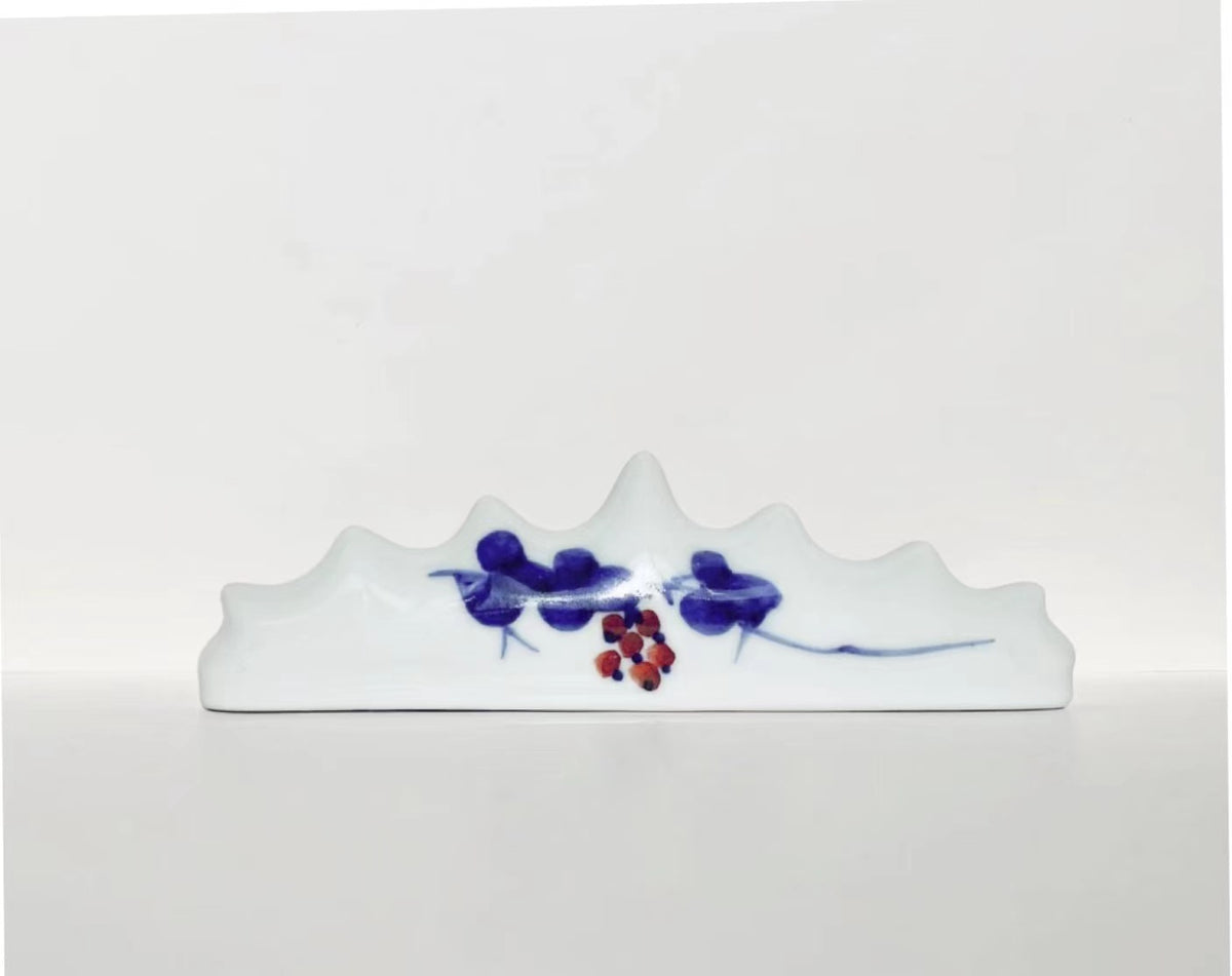 Chinese traditional porcelain brush rest printed on mountain ash