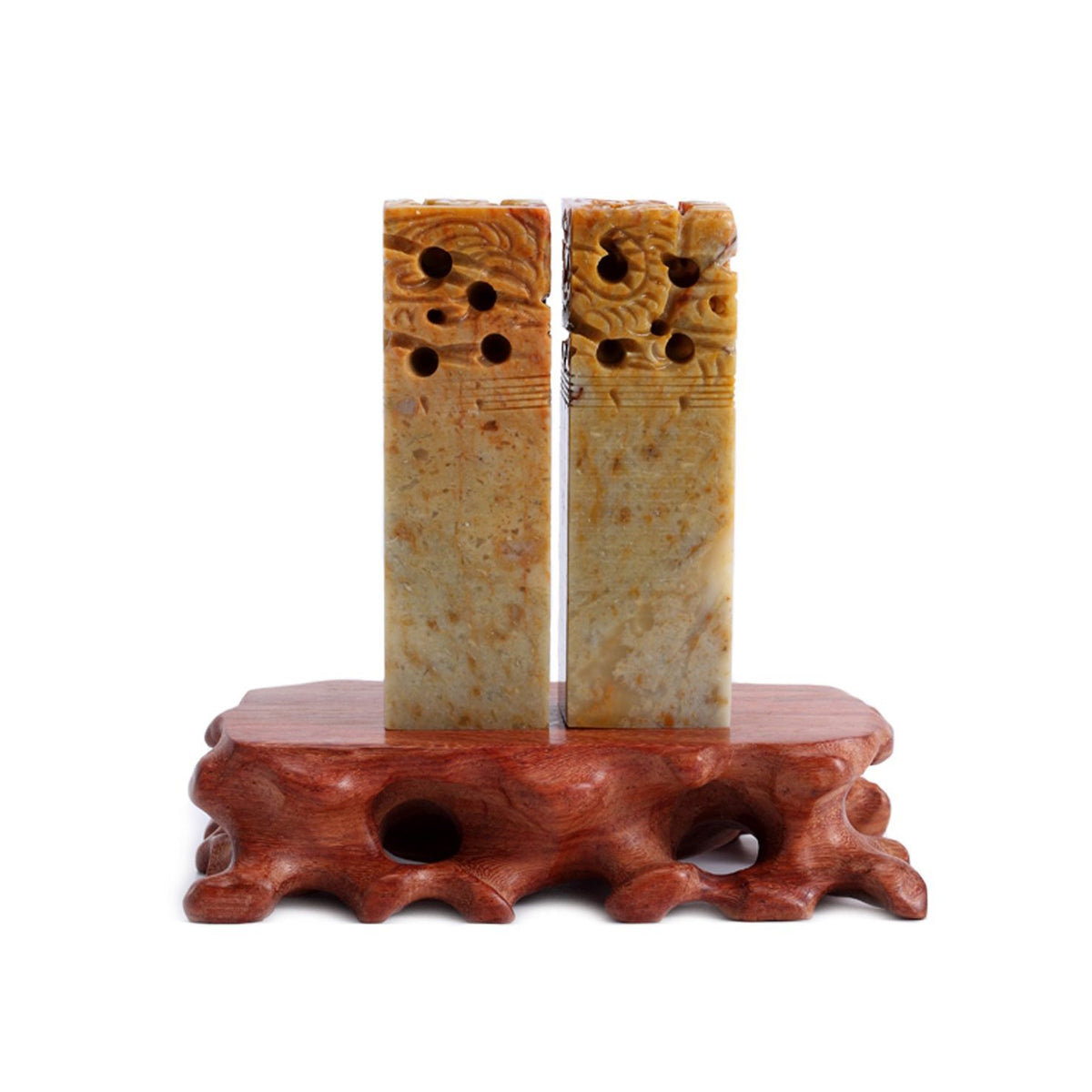 DRAGON AND PHOENIX - Chinese Signature Couple Seal Stone - Cinnabar Red / Sand Colour