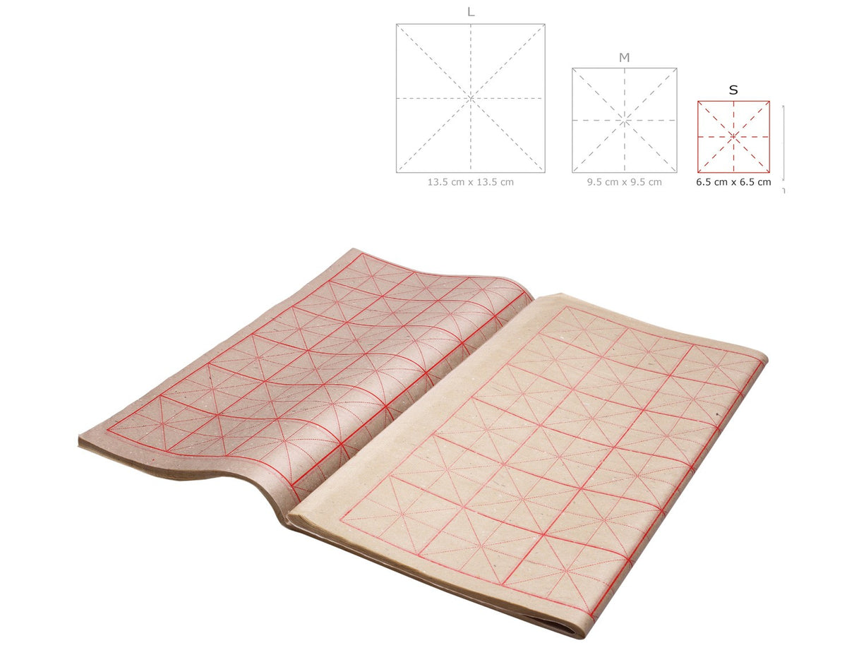 front view of the S size rice grid maobian paper with the three sizes indicated at the top right corner for your reference