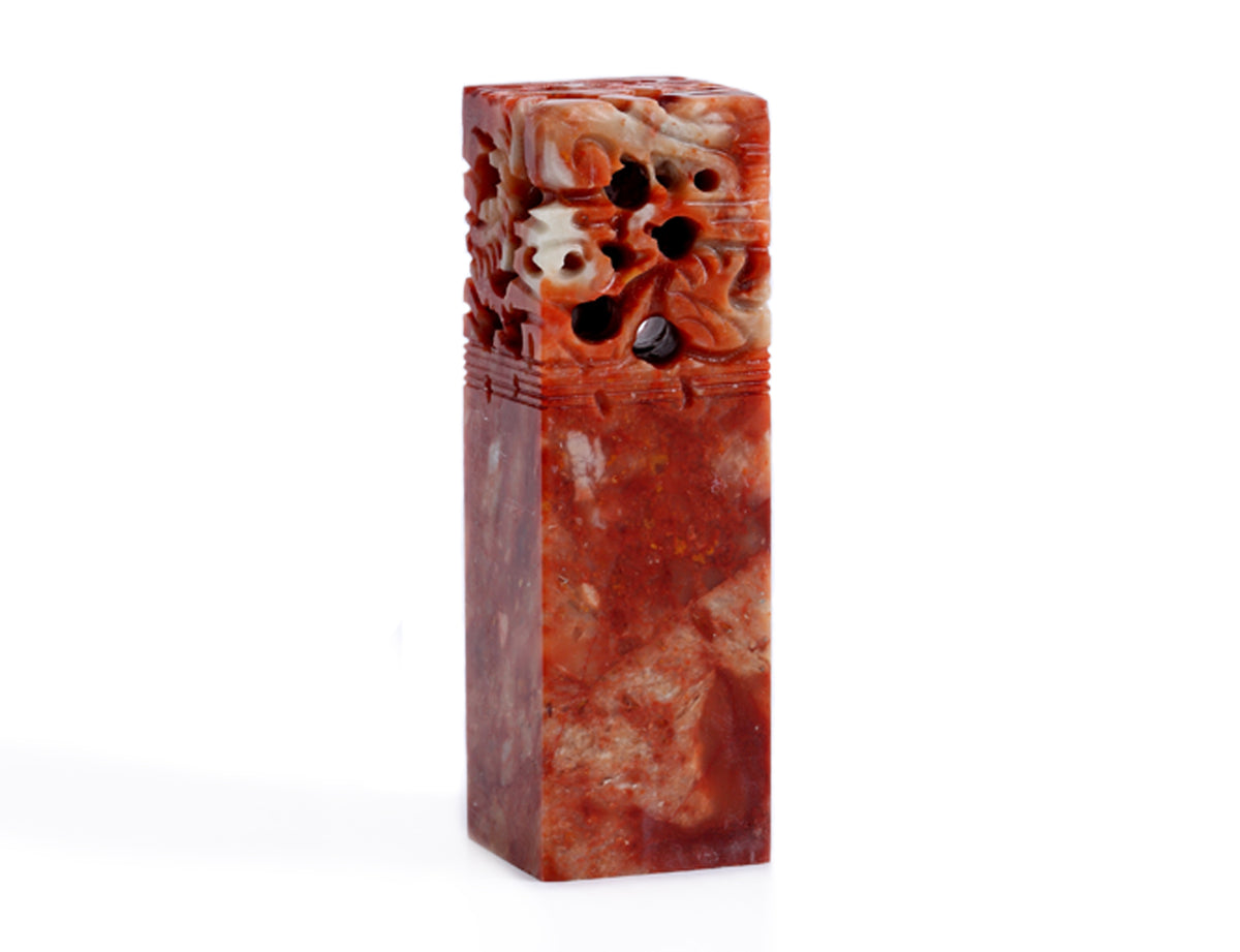 Red Chinese couple seal stone set in cinnabar color used to sign calligraphy, kanji and sumi artworks