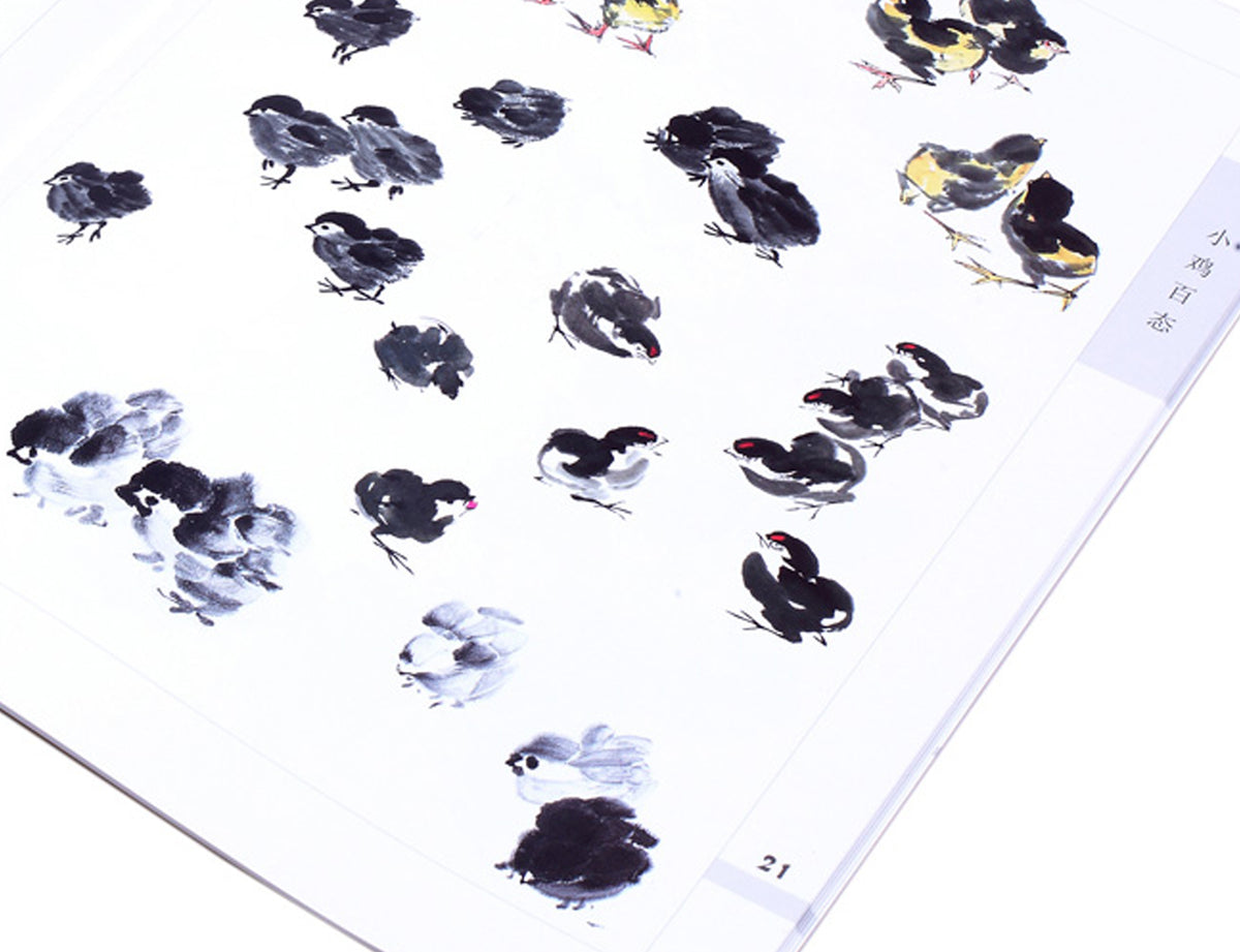 enlargement view of paintings of chicken in different postures