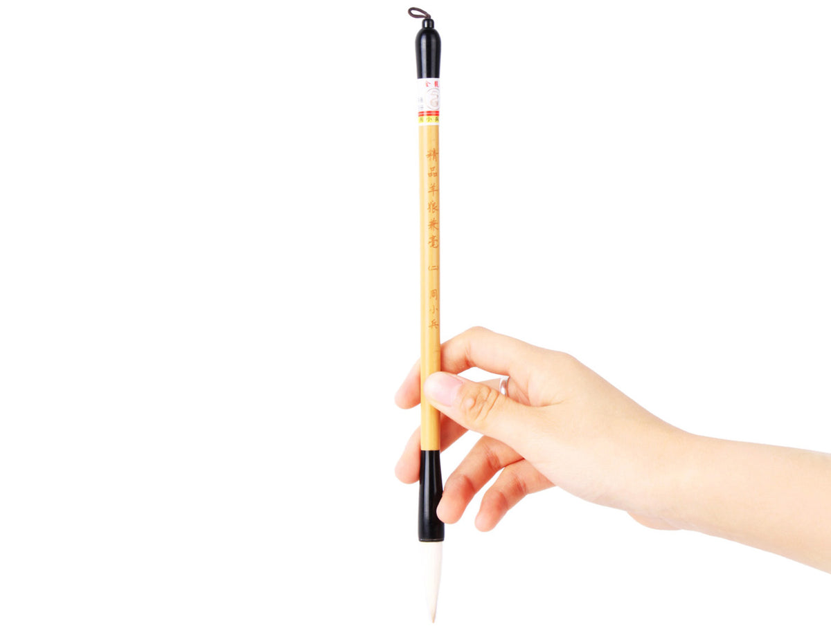 usage view of the brush being held at about two fifths of its handle