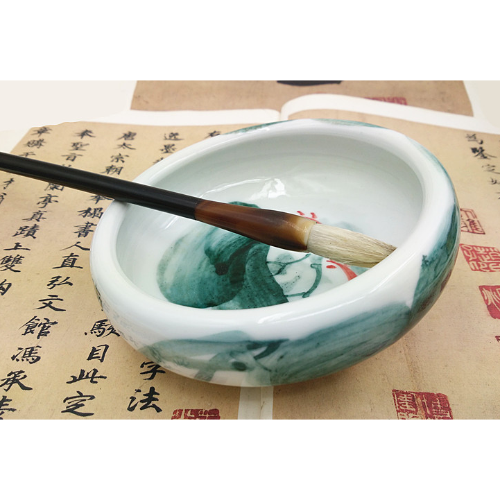 Oriental brush washing bowl with hand painted twining gold fish
