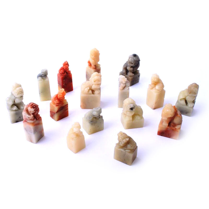 PIXIU HEAD SEALSTONE - Oriental Chinese Signature Seal Stone with Relief Carved Header